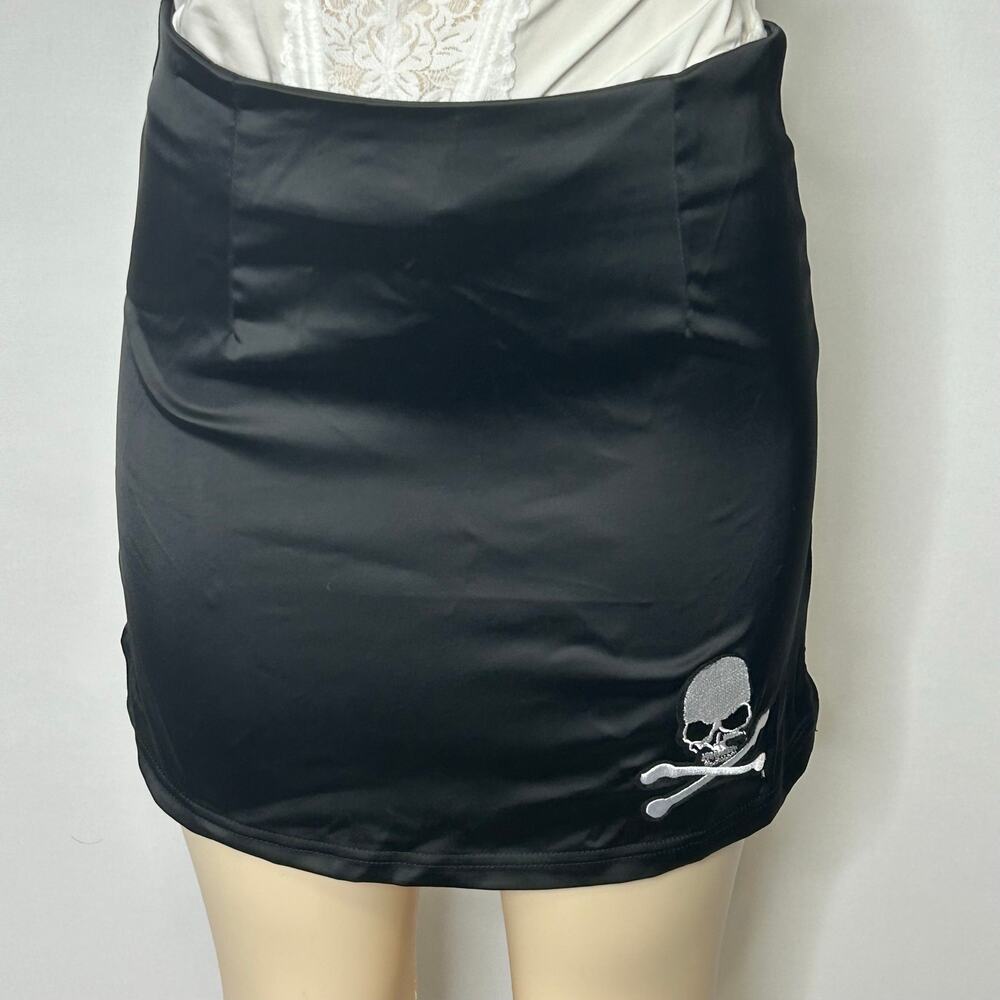 Current Mood Black Skull Crossbones Mini Skirt Goth Punk Emo Y2K Women’s L NWT